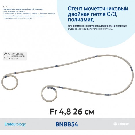 BNBB54 Двухпетлевой мочеточниковый стент, открытый/закрытый, Fr 4,8 (26 см)